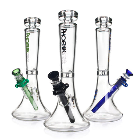 Various color accents Phoenix Star 12 inch helix glass beaker bong with removable downstem and bowl at FGC