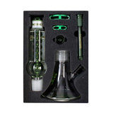 Foam insert of the Phoenix Star 13 inch portable freezable coil bong kit with all green glass parts and clips