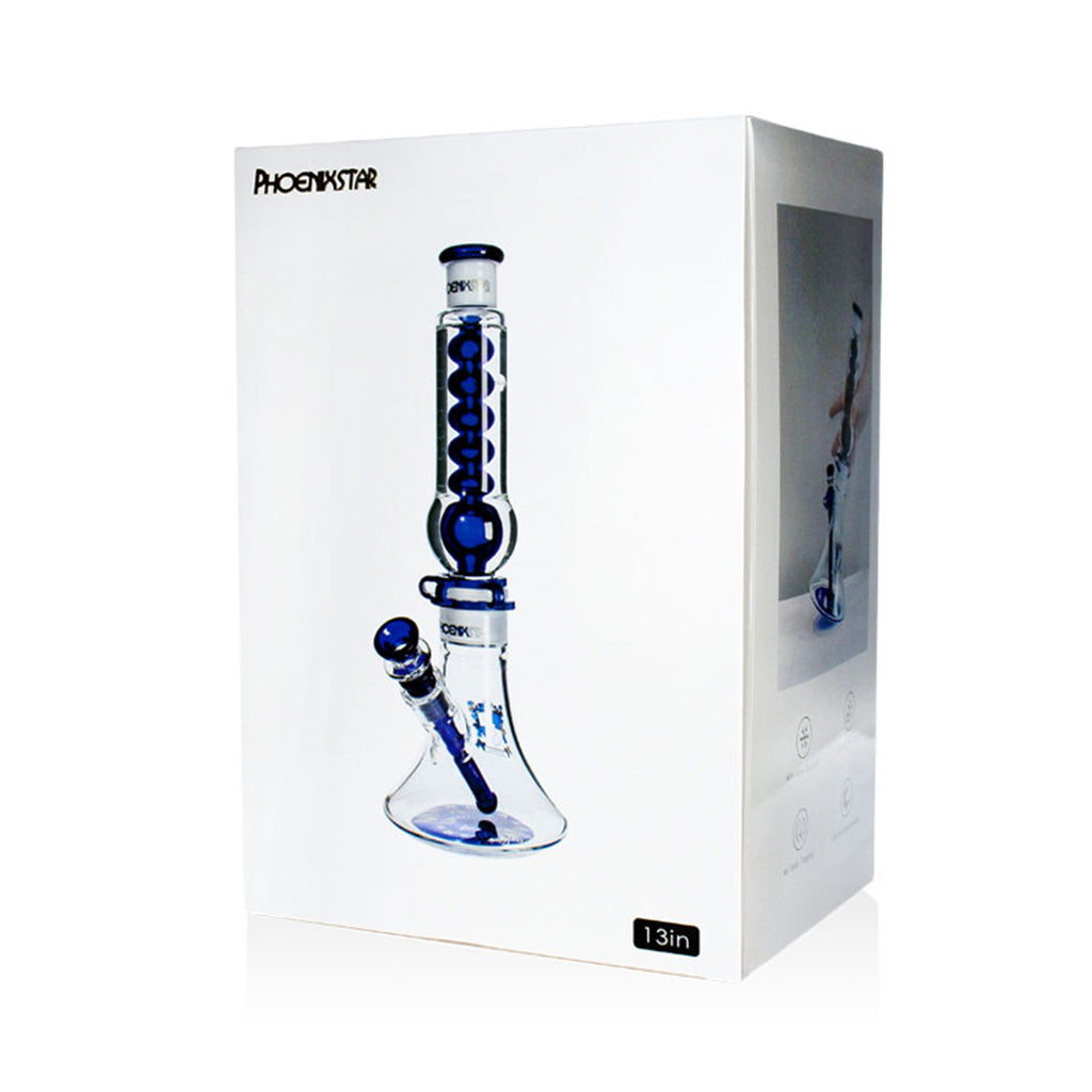 Phoenix Star 13 inch portable freezable coil bong retail box featuring the blue color option