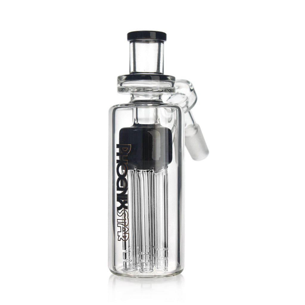 Buy Phoenix Star 14mm 45 Degree 6 Arm Tree Ash Catcher Black online – premium ash catcher for bongs, shop now at Fat Ass Glass 