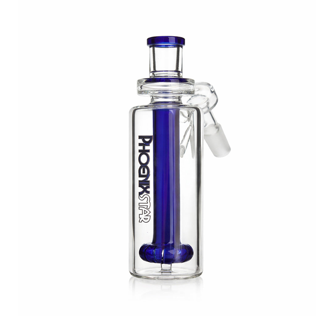 Blue Phoenix Star showerhead perc ash catcher with 14mm female to male joint and 45 degree angle.