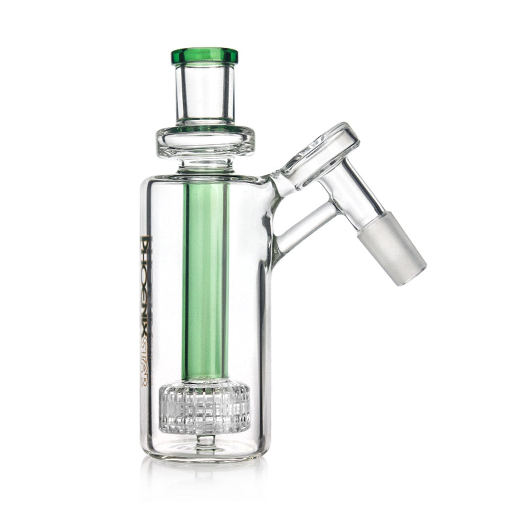 Green Phoenix Star matrix perc ash catcher with 14mm female to male joint and 45 degree angle.