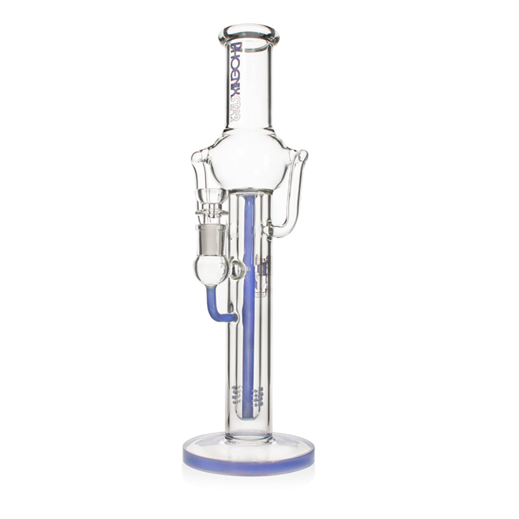 Buy Phoenix Star 15.5 inch straight tube recycler bong in blue – premium glass for sale at Fat Ass Glass 