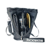 Interior of Phoenix Star travel bag packed with freezable coil bong tray and accessories 