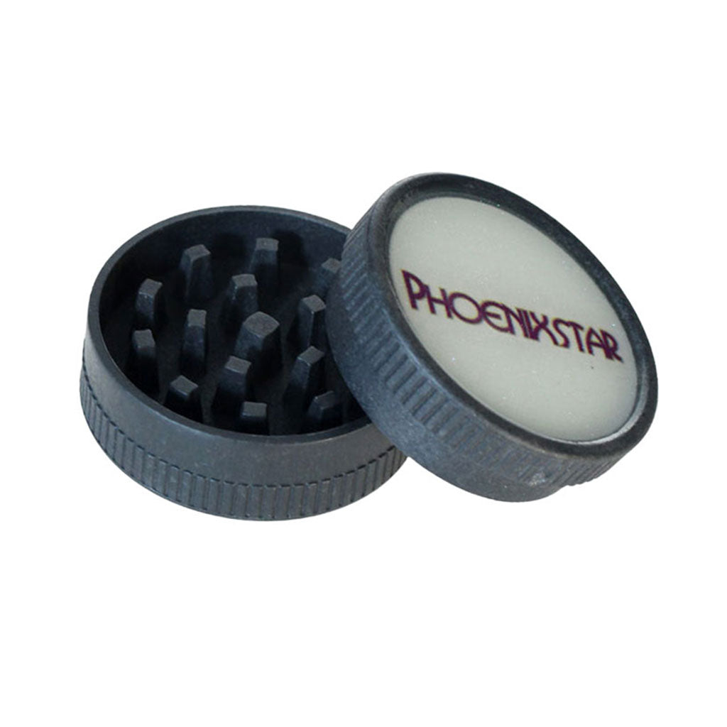 Phoenix Star biodegradable herb grinder from the 5 Piece Traveler Set with lid open 