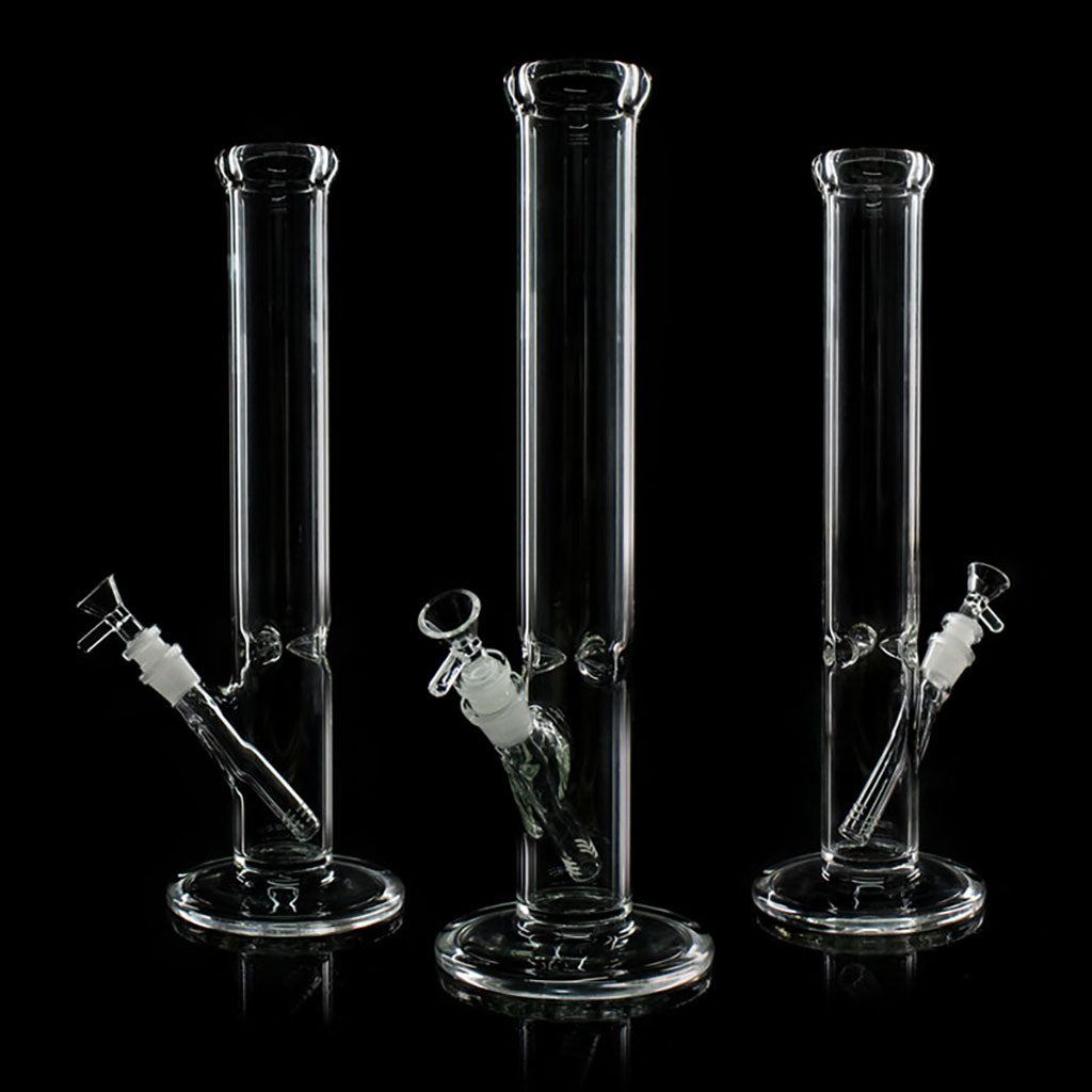Shop 5mm thick straight tube bong by Phoenix Star, blue rim accent, premium glass for sale at Fat Ass Glass