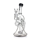 Phoenix Star 9 inch recycler showerhead perc oil rig with black accented mouthpiece and clear glass body