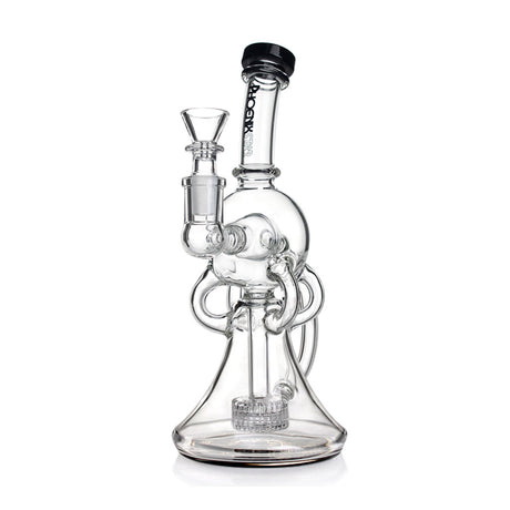 Phoenix Star 9 inch recycler showerhead perc oil rig with black accented mouthpiece and clear glass body