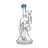 Phoenix Star 9 inch recycler showerhead perc oil rig with blue accented mouthpiece and clear glass recycler body