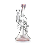Phoenix Star 9 inch recycler showerhead perc oil rig with pink accented mouthpiece and clear glass body