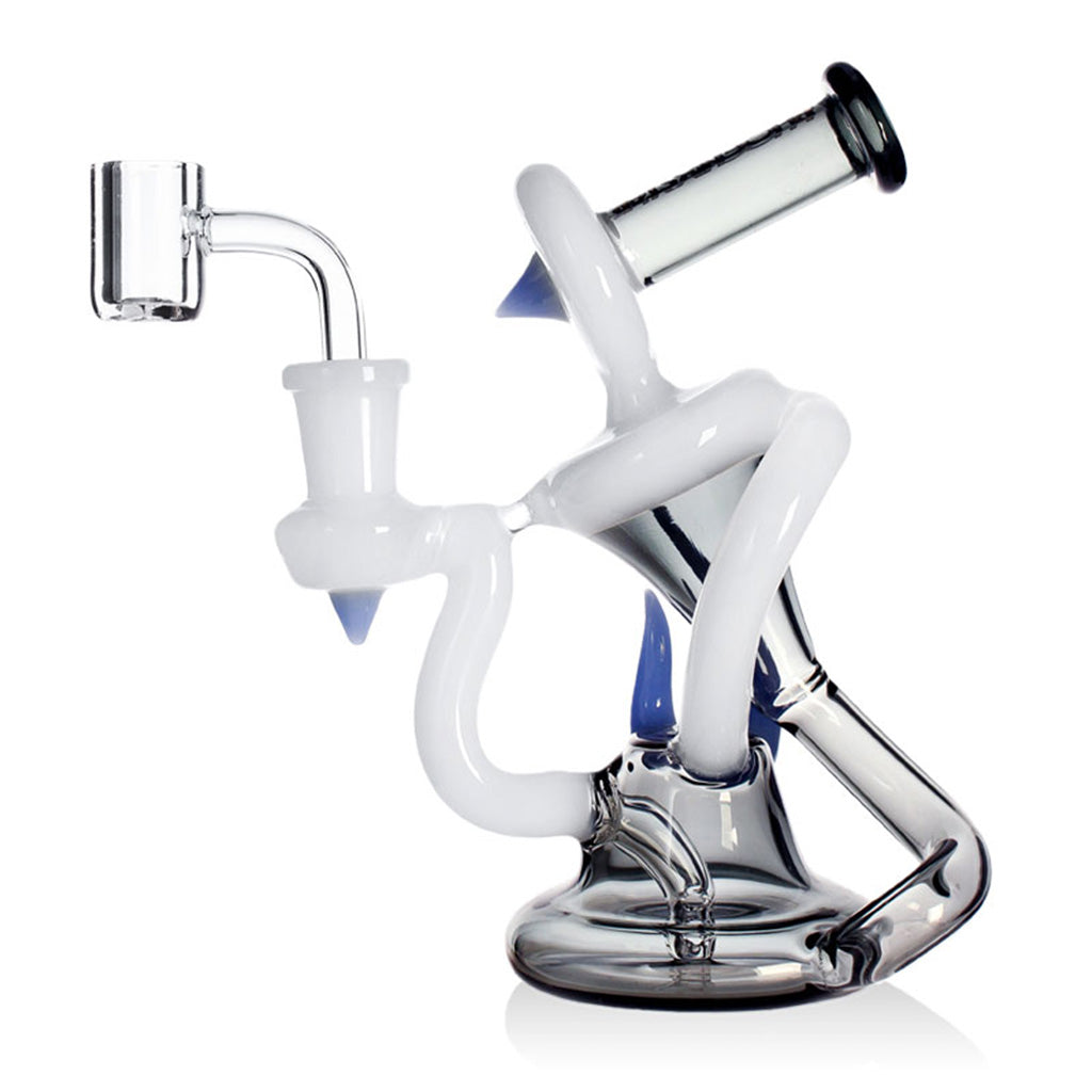 Phoenix Star 6 inch abstract figure recycler oil rig with black accent body and quartz banger at FGC