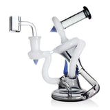 Phoenix Star 6 inch abstract figure recycler oil rig with black accent body and quartz banger at FGC