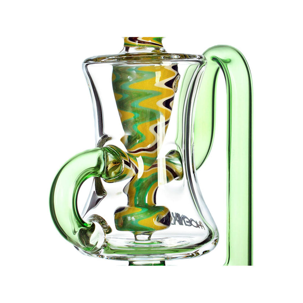 Close up of the American Northstar wigwag section on the Phoenix Star Puffco Peak Pro glass top in green, a premium piece shoppers can order from Fat Ass Glass.