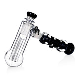 Side view of the black Phoenix Star freezable coil glycerin bubbler with clear chamber and dark coil handle