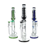 Group of Phoenix Star freezable coil Klein recycler water pipes with blue option shown, premium glass water pipes for sale at Fat Ass Glass.