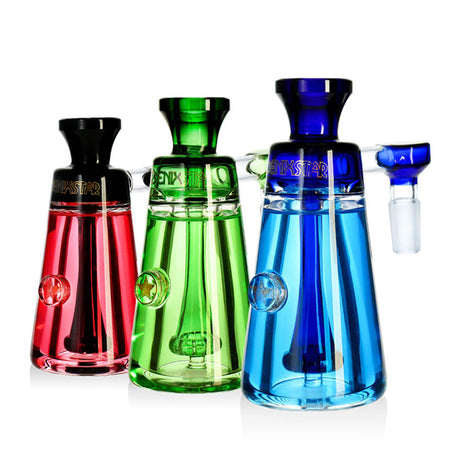 Close-up of green Phoenix Star modular triple stack bong base with double matrix perc, ready to buy at Fat Ass Glass.