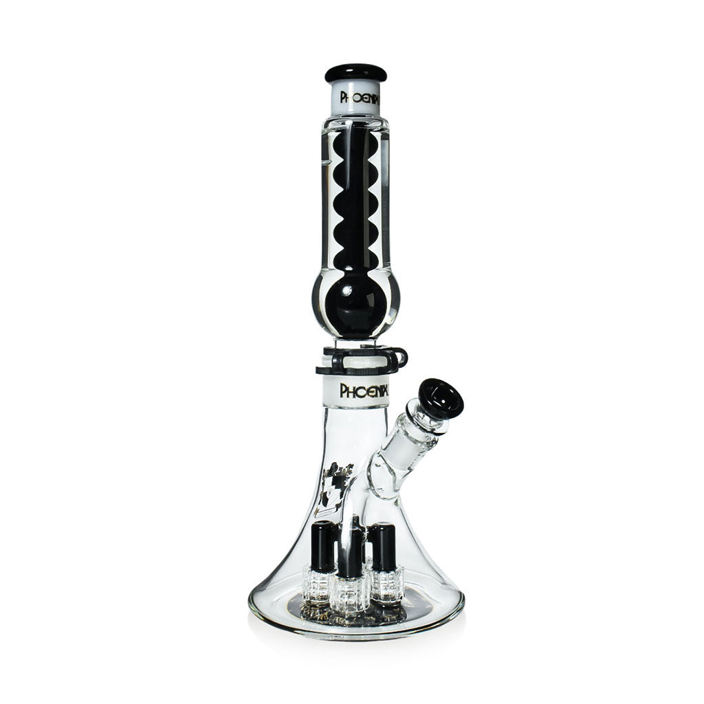 Black Phoenix Star glycerin condenser bong with 4 showerhead percs and wide base, premium glass water pipe for sale at Fat Ass Glass.