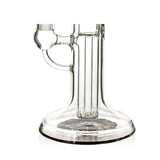 Base and showerhead perc detail of the black Phoenix Star glycerin condenser recycler bong, available at Fat Ass Glass for smooth filtered hits.