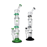 Close-up of green Phoenix Star modular triple stack bong base with double matrix perc, ready to buy at Fat Ass Glass.