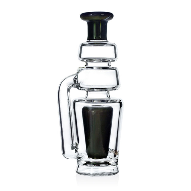 Angled view of the Phoenix Star Puffco Peak Pro glass recycler attachment in black, ready to add to cart at Fat Ass Glass. 