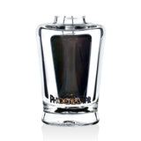 Base and logo detail of the black Phoenix Star Puffco Peak Pro recycler attachment, a replacement glass upgrade