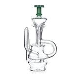 Front view of Phoenix Star recycler Puffco Peak Pro glass attachment with blue mouthpiece accents, available at Fat Ass Glass for an easy upgrade.