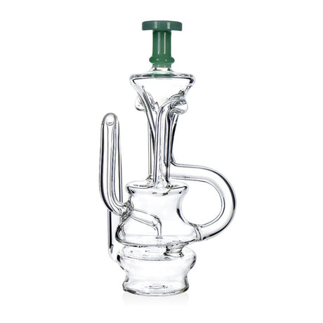 Front view of Phoenix Star recycler Puffco Peak Pro glass attachment with blue mouthpiece accents, available at Fat Ass Glass for an easy upgrade.