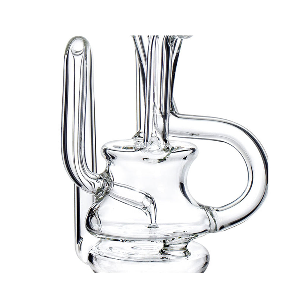 Side view of the Phoenix Star recycler Puffco Peak Pro glass attachment showing curved handle and recycler tubes, ready to buy online from Fat Ass Glass.