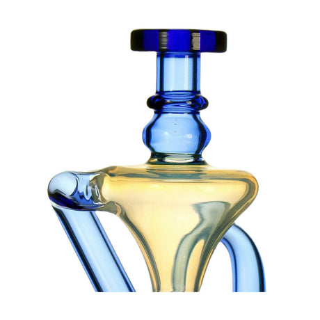 Close up of the mouthpiece and neck on the blue Phoenix Star silver fumed Puffco Peak Pro re