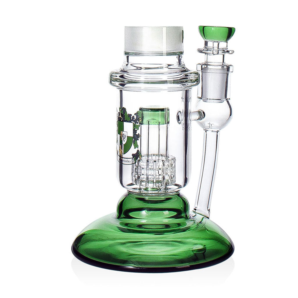 Side view of green Phoenix Star modular triple stack bong showing modular sections and double matrix perc for sale at Fat Ass Glass