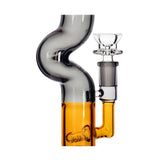 Full body view of the gray and amber Phoenix Star Zig Zag inline perc bong, a daily driver water pipe for sale at Fat Ass Glass. 
