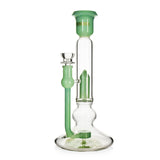 Phoenix Star 11 inch straight tube bong with bell flared mouthpiece, green accents & a showerhead perc