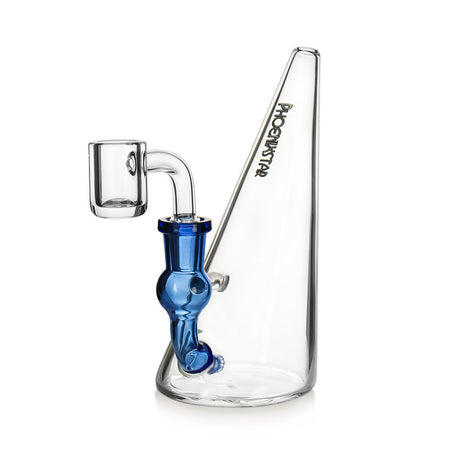 Phoenix Star 6 inch slanted cone base mini dab rig with blue accent stem at Fat Ass Glass