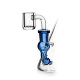 Phoenix Star 6 inch slanted cone base mini dab rig with blue accent stem joint view