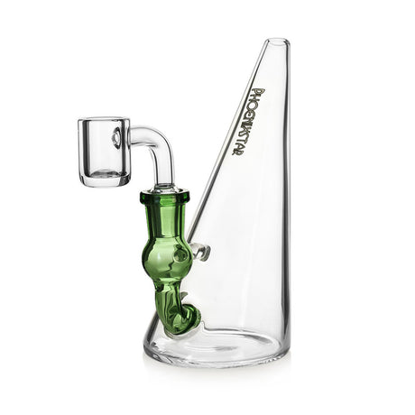 Phoenix Star 6 inch slanted cone base mini dab rig with green accent stem at Fat Ass Glass