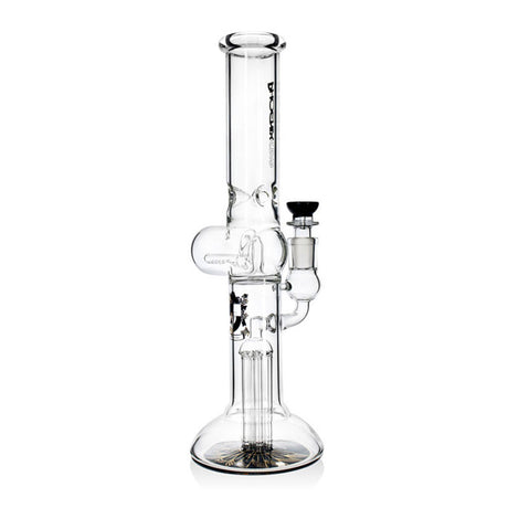 Phoenix Star dual percolator beaker bong with black accents, inline perc, 6 arm tree perc, and ice catcher back part