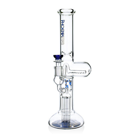 Phoenix Star dual percolator beaker bong with blue accents, inline perc, 6 arm tree perc, and ice catcher at FGC