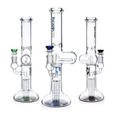 Phoenix Star dual percolator beaker bong with various color accents, inline perc, 6 arm tree perc & ice catcher