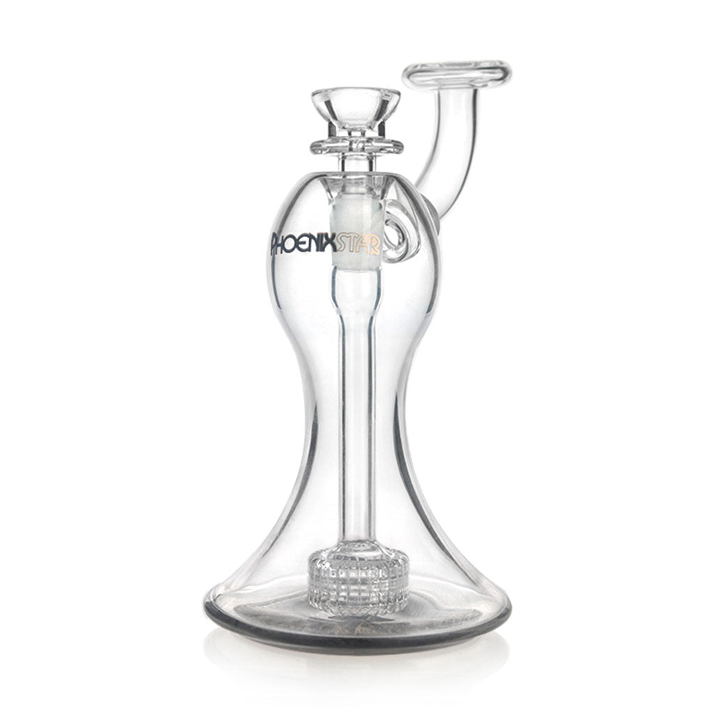 PHX 7 inch hourglass body matrix perc glass mini bubbler with black base accent at Fat Ass Glass