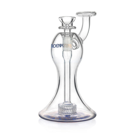 PHX 7 inch hourglass body matrix perc glass mini bubbler with blue base accent at Fat Ass Glass