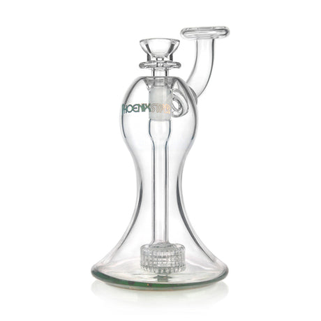 PHX 7 inch hourglass body matrix perc glass mini bubbler with green base accent at Fat Ass Glass