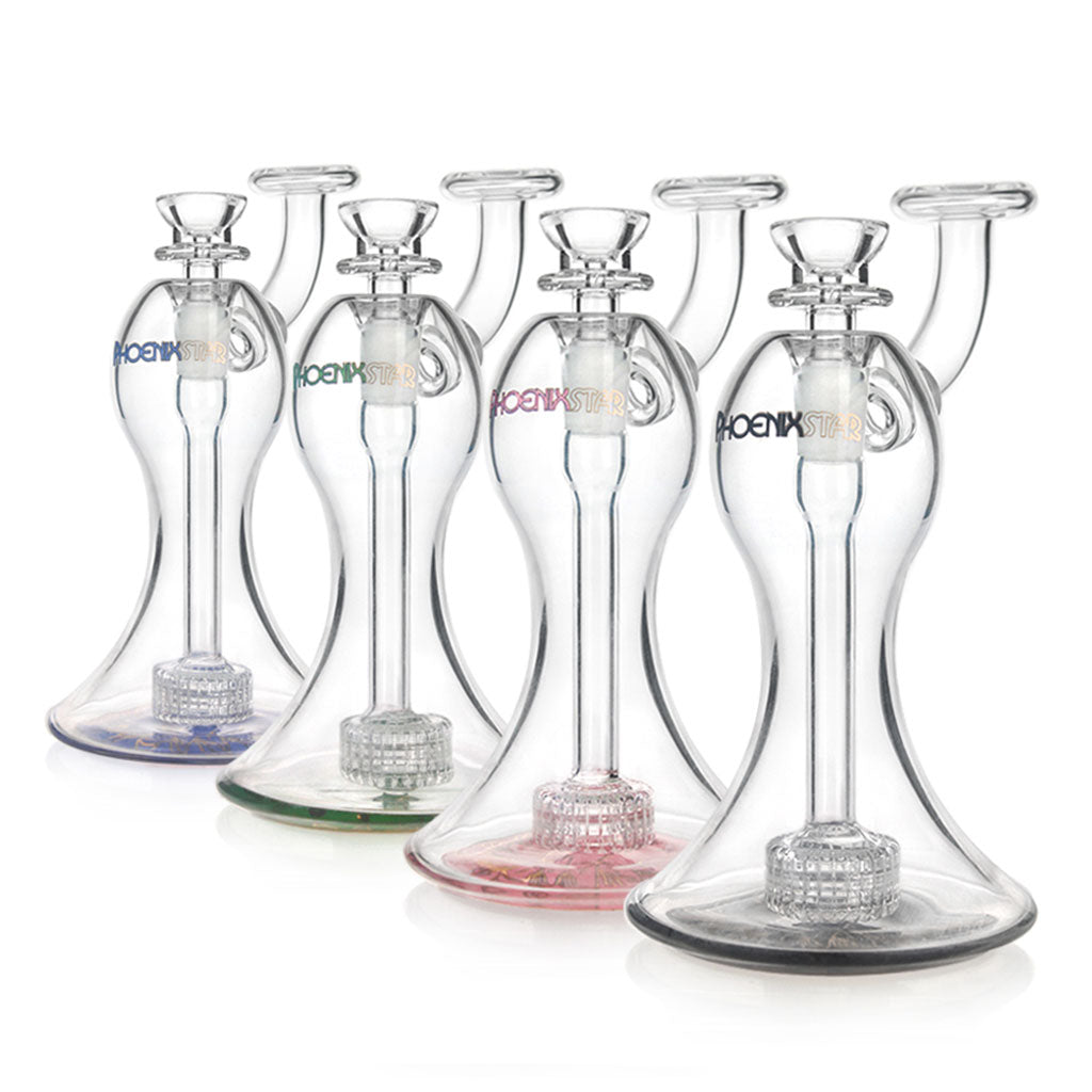 PHX 7 inch hourglass body matrix perc glass mini bubbler with various color accent at FGC