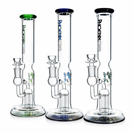 Various color accent PHX Showerhead Perc Ash Catcher Beaker Bong with beaker base and five-arm perc at FGC