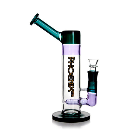 Phoenix Star Tube Sidecar Inline Diffuser Perc Glass Bong in aqua color on a round base at Fat Ass Glass 