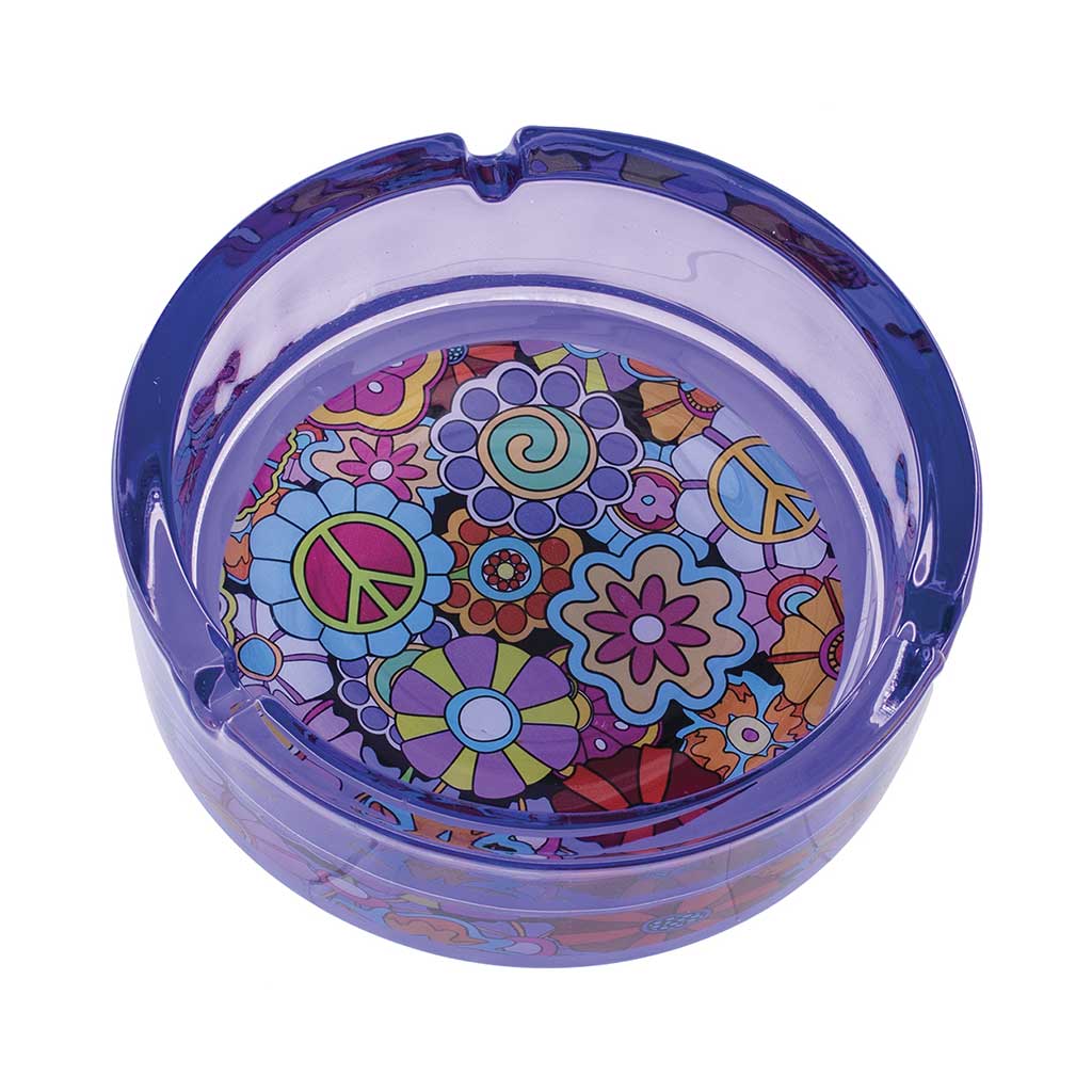 PURPLE HIPPIE FLOWER GLASS ASHTRAY
