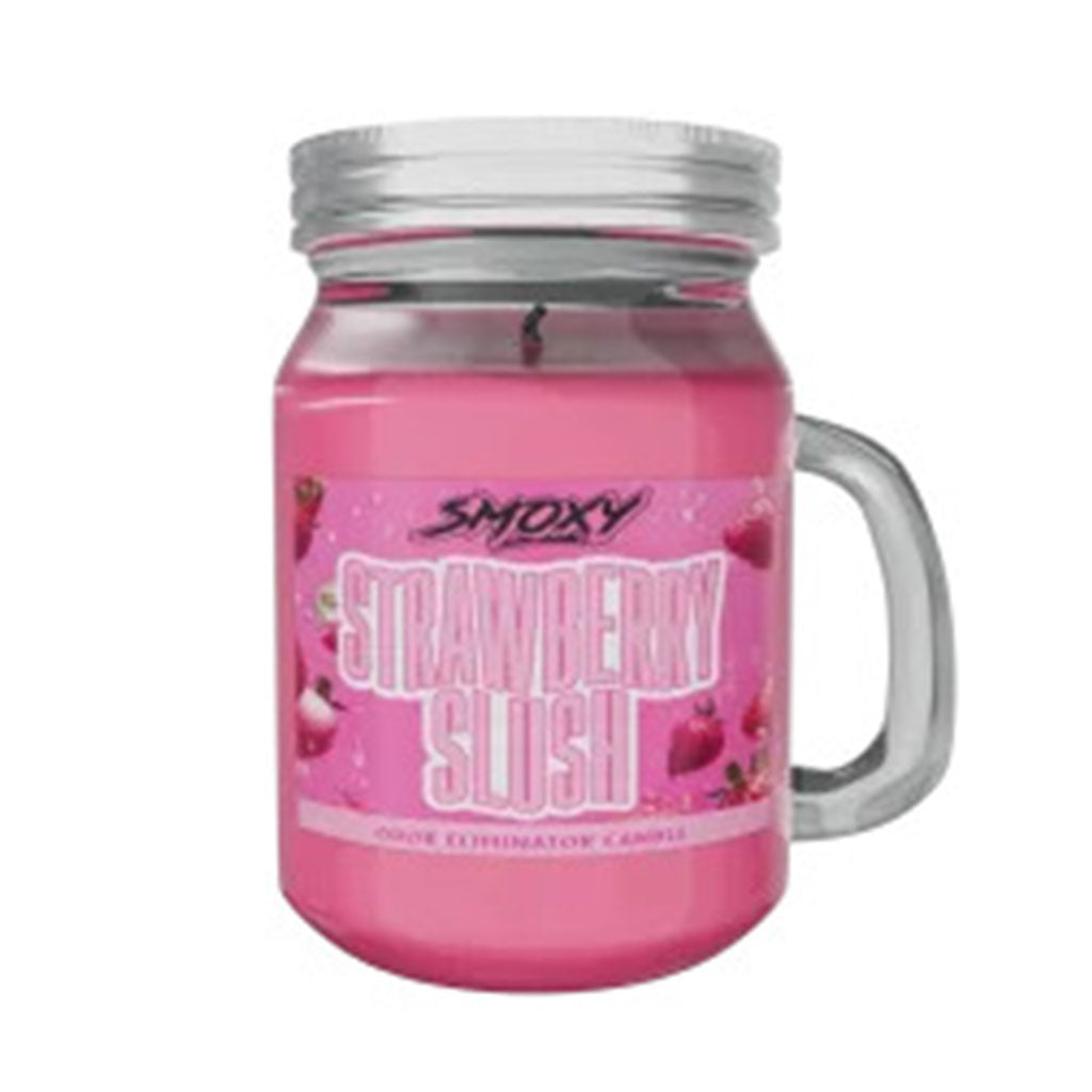 Strawberry Slush Odor Eliminating Mini Candle in pink jar for smoke odor removal