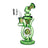 Green Wig Wag Orb recycler glass rig with 14mm 90 degree quartz banger and wig wag accents on clear glass body