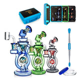 Various Color Wig Wag Orb recycler glass rig with 14mm 90 degree quartz banger and wig wag accents set