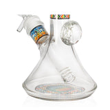 Close-up of 7-inch WigWag Beaker Box Set glass beaker base with colorful patterned decal
