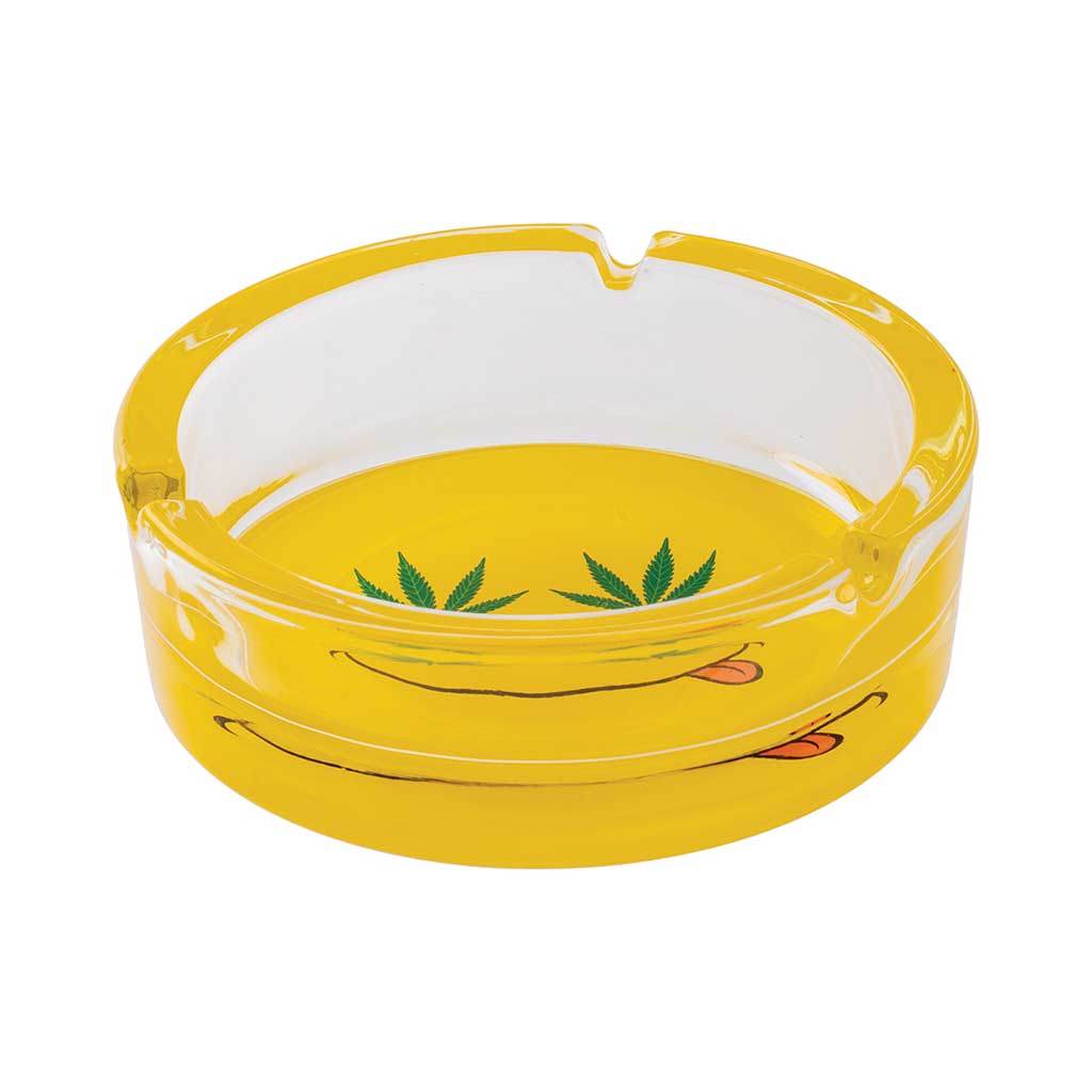 YELLOW SMILEY LEAF GLASS ASHTRAY